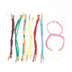 Mixed Color Nylon Cord Braided Bead Bracelets Making, with Brass Beads, Long-Lasting Plated, Real 24K Gold Plated, Mixed Color, 10-1/4 inch(26cm)~11-5/8 inch(29.6cm)