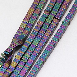 Multi-color Plated Electroplate Non-magnetic Synthetic Hematite Heishi Beads Strands, Thin Slice Flat Square Beads, Frosted, Grade A, Multi-color Plated, 4x4x1mm, Hole: 1mm, about 400pcs/strand, 16 inch