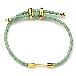 Dark Sea Green Brass Column Bar Link Bracelet with Leather Cords, Adjustable Bracelet for Women, Dark Sea Green, Inner Diameter: 5/8~3 inch(1.6~7.5cm)