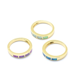 Golden Synthetic Opal Finger Rings, with Brass Findings, Long-Lasting Plated, Mixed Color, Golden, US Size 7 1/4(17.5mm)
