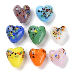 Mixed Color Handmade Lampwork Beads, with Enamel, Heart, Mixed Color, 13.5~15x11.5~13.5x7.5~8.5mm, Hole: 1~1.4mm
