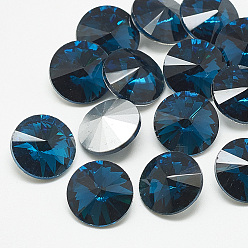 Azul Capri Señaló hacia cabujones de diamantes de imitación de cristal, rhinestone del rivoli, espalda plateada, facetados, cono, capri azul, 8x4 mm