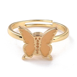 PeachPuff Butterfly Fidget Ring for Anxiety Stress Relief, Adjustable Spinner Ring, Alloy Enamel Rotating Ring, Golden, PeachPuff, US Size 6 1/2(16.9mm)
