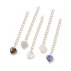 Mixed Stone Brass Curb Chain Extender with Gemstone Heart Tiny Charm, End Chains, Golden, 74~75mm