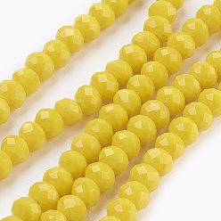 Jaune Chapelets de perles en verre, imitation verre de jade, facette, rondelle, jaune, 6x4~5mm, Trou: 0.8~1mm, Environ 88~92 pcs/chapelet, 15.5 pouces ~ 16 pouces (39~45 cm)