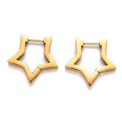 Oro 304 aretes de aro con forma de estrella de acero inoxidable, dorado, 20x21x3 mm, pin: 1 mm