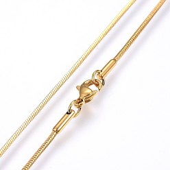 Golden 304 Stainless Steel Snake Chain Necklaces, with Lobster Claw Clasps, Golden, 19.69 inch(50cm), 1.2mm