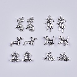 Antique Silver Tibetan Style Alloy Puppy Pendants, Dog Theme Charms, Antique Silver, 24pcs/set