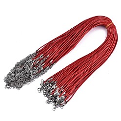 Rouge Coton ciré création de collier cordon, avec des agrafes en alliage pince de homard et chaînes terminales de fer, platine, rouge, 17.12 pouce (43.5 cm), 1.5mm