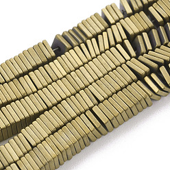 Golden Plated Electroplate Non-magnetic Synthetic Hematite Heishi Beads Strands, Thin Slice Flat Square Beads, Frosted, Grade A, Golden Plated, 2x2x1mm, Hole: 1mm, about 400pcs/strand, 16 inch