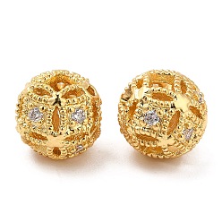 Real 18K Gold Plated Brass Micro Pave Clear Cubic Zirconia Beads, Round, Real 18K Gold Plated, 8mm, Hole: 1mm