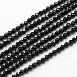 Spinel Faceted Natural Black Spinel Beads Strands, Round, 2mm, Hole: 0.5mm, about 200pcs/strand, 15.5 inch(39.5cm)