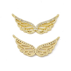 Real 18K Gold Plated Brass Micro Pave Clear Cubic Zirconia Connector Charms, Wing Links, Real 18K Gold Plated, 13.5x29x2mm, Hole: 1.2mm