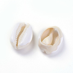 White Cowrie Shell Beads, with Enamel, Undrilled/No Hole Beads, White, 18~22x13~15x7~8mm