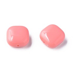 Light Coral Opaque Acrylic Beads, Square, Light Coral, 15x15x7.5mm, Hole: 1.2mm, about 375pcs/500g