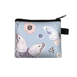 Alice Blue Flower & Butterfly Pattern Cartoon Style Polyester Clutch Bags, Change Purse with Zipper & Key Ring, for Women, Rectangle, Alice Blue, 13.5x11cm