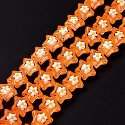 Orange Brins de perles à chalumeau manuels, avec l'émail, étoiles, orange, 12.5~13x12~12.5x6.5~7mm, Trou: 1.2mm, Environ 33 pcs/chapelet, 14.61'' (37.1 cm)