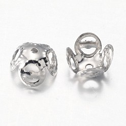 Platine Fer casquettes filigranes de perles, couleur platine, fleur, environ 8 mm de diamètre, Trou: 1.2mm