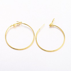 Golden Brass Earring Findings Hoops, DIY Material for Basketball Wives Hoop Earrings, Nickel Free, Golden Color, about 40mm in diameter, 1.2mm thick