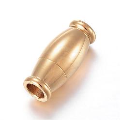 Golden 304 Stainless Steel Magnetic Clasps with Glue-in Ends, Oval, Golden, 14x6.5mm, Hole: 3mm
