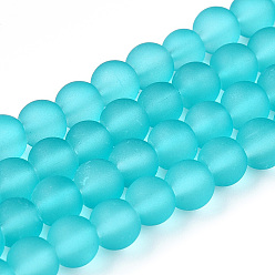 Turquoise Foncé Perles en verre transparentes , givré, ronde, turquoise foncé, 10mm, Trou: 1.3~1.6mm, Environ 80 pcs/chapelet, 31.4 pouce
