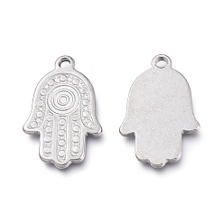 Stainless Steel Color 304 Stainless Steel Pendants, Hamsa Hand/Hand of Fatima/Hand of Miriam, Stainless Steel Color, 21.5x14x1.5mm, Hole: 1.8mm