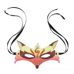 Fox Kits de peinture de diamant de masque de mascarade de bricolage, y compris masque en plastique, strass en résine et cordon en polyester, outils, modèle de renard, 130x240mm