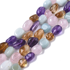 Mixed Stone Natural Gemstone Beads Strands, with Natural Amazonite & Rose Quartz & Amethyst & Citrine, Tumbled Stone, Nuggets, 8~10x8~10x8~10mm, Hole: 1mm, about 32~35pcs/strand, 15.16 inch(38.5cm)