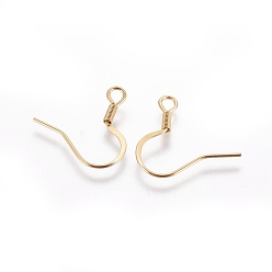 Golden 304 Stainless Steel French Earring Hooks, with Horizontal Loop, Flat Earring Hooks, Golden, 17mm, Hole: 2mm, 22 Gauge, Pin: 0.6mm