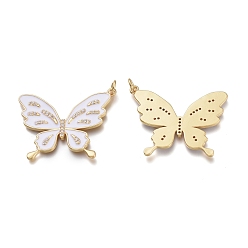 White Brass Micro Pave Clear Cubic Zirconia Pendants, with Enamel and Jump Rings, Butterfly, Real 18K Gold Plated, White, 38.5x35x2mm, Hole: 3mm