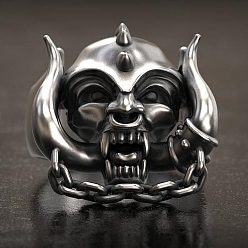 Platinum Alloy Skull Finger Ring, Gothic Punk Jewelry for Men Women, Platinum, US Size 10(19.8mm)