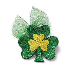 Clover Saint Patrick's Day Sequins Felt Alligator Hair Clips, with Iron Clips, for Girl Child, Clover, 80x55x14mm