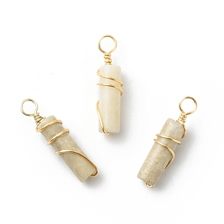 Petrified Wood Natural Petrified Wood Pendants, with Golden Tone Copper Wire Wrapped, Column Charm, 18.5~20x5~5.5mm, Hole: 2.5mm
