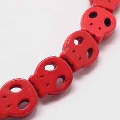 Red Skull Synthetic Turquoise Beads Strands, Dyed, Red, 28x25x4mm, Hole: 1mm, about 14pcs/strand, 15.7 inch