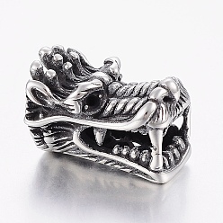 Antique Silver 304 Stainless Steel Beads, Dragon Head, Antique Silver, 18x13x13mm, Hole: 2.5mm