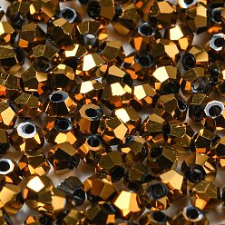Verge D'or Perles de verre plein de galvanoplastie plaquées, toupie avec facettes, verge d'or, 2x2mm, Trou: 0.7mm, environ 720 pcs / sachet 
