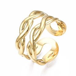 Oro 304 anillo de puño abierto con envoltura retorcida de acero inoxidable, anillo hueco grueso para mujer, dorado, tamaño de EE. UU. 6 3/4 (17.1 mm)