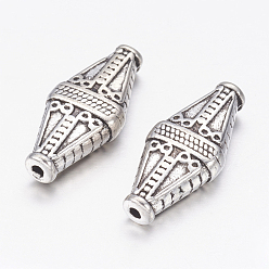 Antique Silver Tibetan Style Alloy Beads, Rhombus, Antique Silver, Lead Free & Cadmium Free & Nickel Free, 22x10x5mm, Hole: 1.4mm