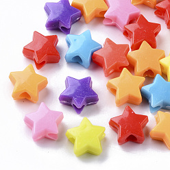 Mixed Color Opaque Polystyrene(PS) Plastic European Beads, Large Hole Beads, Star, Mixed Color, 12x13x6.5mm, Hole: 4mm, about 1000pcs/500g