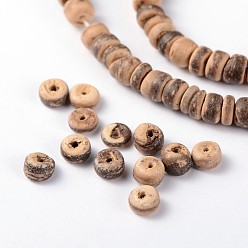 Coco Filamentos de cuentas de rondelle de coco natural, 5.5x1.5~5 mm, agujero: 1 mm, sobre 124 unidades / cadena, 15.7 pulgada
