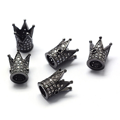 Gunmetal Rack Plating Brass Cubic Zirconia Beads, Long-Lasting Plated, Crown, Gunmetal, 12x10x10mm, Hole: 1.5mm