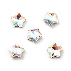 Light Crystal AB K9 Glass Rhinestone Cabochons, Flat Back & Back Plated, Faceted, Star, Light Crystal AB, 7x7x3mm