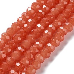 Tomato Baking Painted Imitation Jade Glass Bead Strands, Faceted Rondelle, Tomato, 8x6mm, Hole: 1mm, about 65~68pcs/strand, 15.75''(40~41cm)