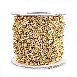 Golden 304 Stainless Steel Cable Chains, Unwelded, with Spool, Oval, for Jewelry Making, Golden, 4x3x0.8mm, about 82.02 Feet(25m)/roll