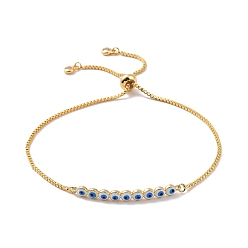 White Enamel Evil Eye Link Slider Bracelet with Cubic Zirconia, Real 18K Gold Plated Brass Lucky Jewelry for Women, White, Inner Diameter: 1/2~3-1/4 inch(1.2~8.3cm)