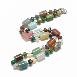 Pierre Mélangete Colliers de perles de pierres précieuses naturelles et synthétiques, avec mousquetons en alliage, colonne, 18.1 pouces ~ 18.5 pouces (46~47 cm), colonne: 13~14x10 mm