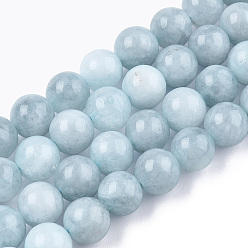 Light Blue Natural Quartz Beads Strands, Dyed & Heated, Imitation Aquamarine Color, Round, Light Blue, 8.5x8mm, Hole: 1mm, about 46~48pcs/strand, 14.96 inch~15.35  inch