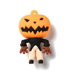 Black Halloween PVC Plastic Cartoon Big Pendants, for DIY Keychain Making, Pumpkin Charm, Black, 56x31x19mm, Hole: 3.2mm