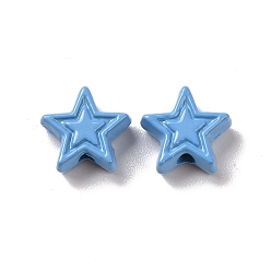 Bleu Clair Pulvériser des billes en alliage peint, étoiles, bleu clair, 7x7.5x3.2mm, Trou: 1.2mm
