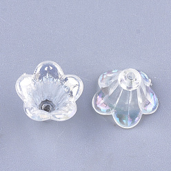 Clair Transparentes bouchons acrylique de perles, perles de fleur de trompette, couleur ab , 5 pétales, fleur, clair, 10x14x13.5mm, trou: 1.6 mm, environ 1370 pcs / 500 g